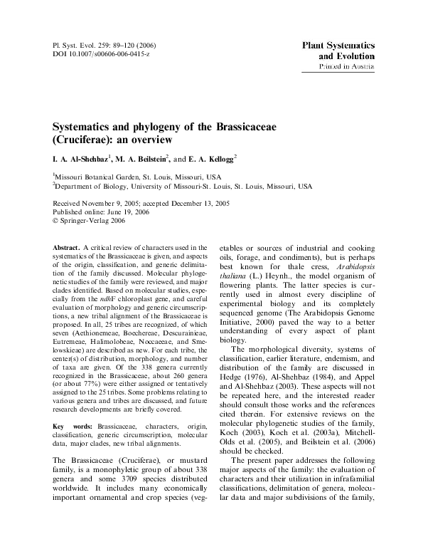 (PDF) Systematics and phylogeny of the Brassicaceae (Cruciferae): an ...