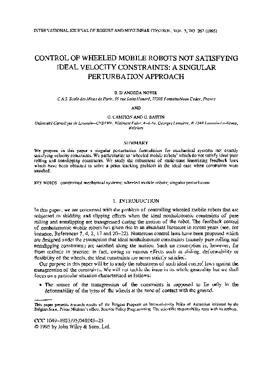 (PDF) Control of wheeled mobile robots not satisfying ideal velocity ...