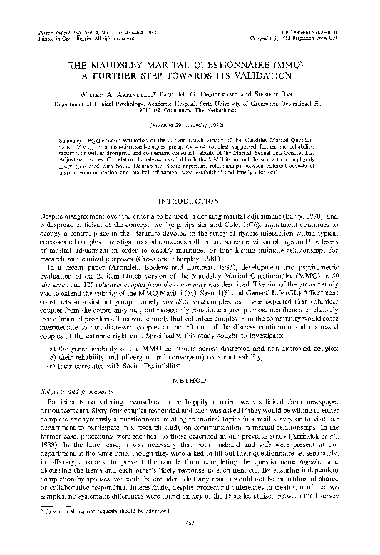 (PDF) The Maudsley marital questionnaire (MMQ): A further step towards ...