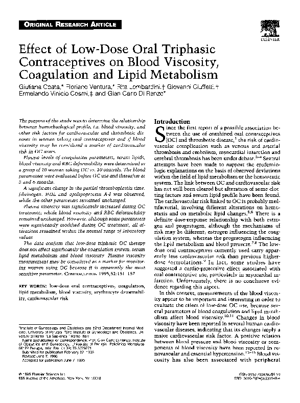 (PDF) Effect of lowdose oral triphasic contraceptives on blood
