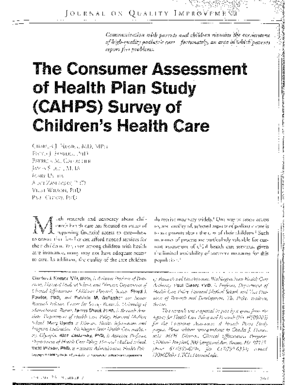 (PDF) The Consumer Assessment of Health Plan Study (CAHPS) survey of