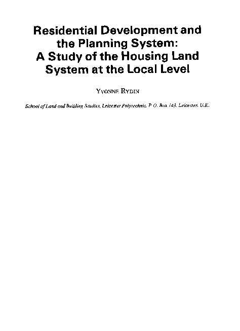 (PDF) Residential development and the planning system: A study of the ...