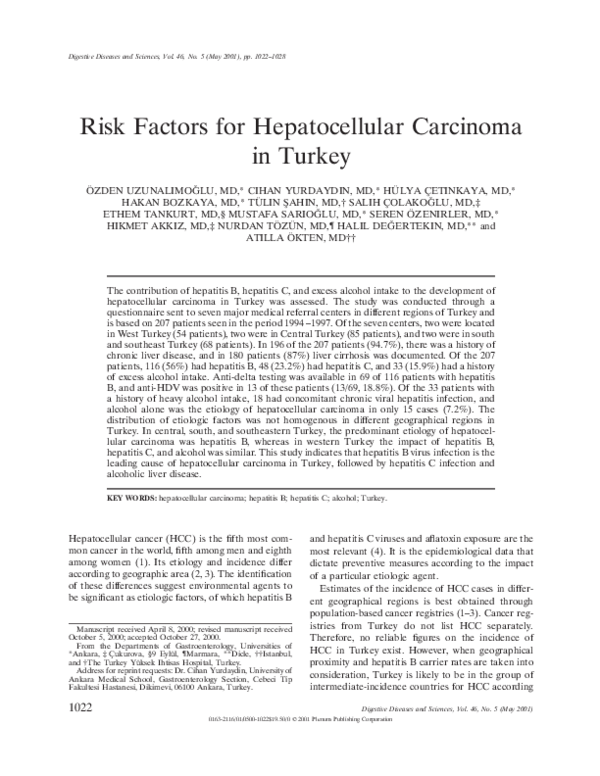 (PDF) Risk factors for hepatocellular carcinoma in Turkey