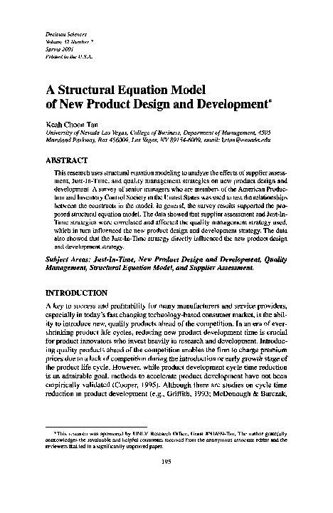 (PDF) A Structural Equation Model of New Product Design and Development