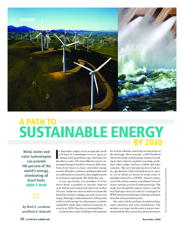(PDF) A Path to Sustainable Energy by 2030