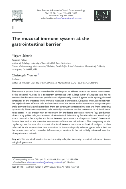 (PDF) The mucosal immune system at the gastrointestinal barrier