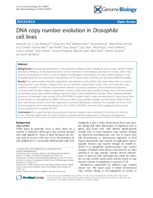 (PDF) DNA copy number evolution in Drosophila cell lines Brenton