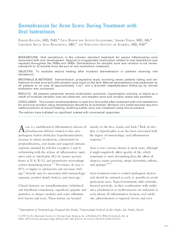 (PDF) Dermabrasion for Acne Scars During Treatment with Oral