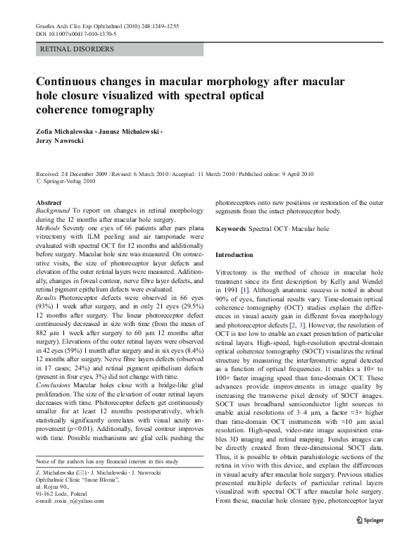 (PDF) Continuous changes in macular morphology after macular hole ...