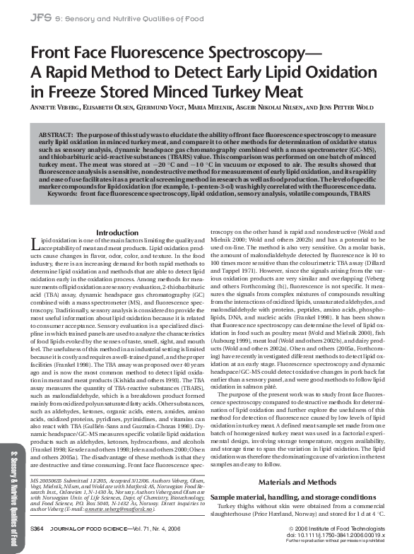 (PDF) Front Face Fluorescence Spectroscopy?A Rapid Method to Detect Early Lipid Oxidation in