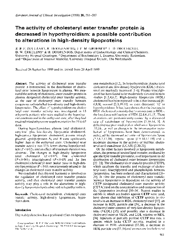 (PDF) The activity of cholesteryl ester transfer protein is decreased ...