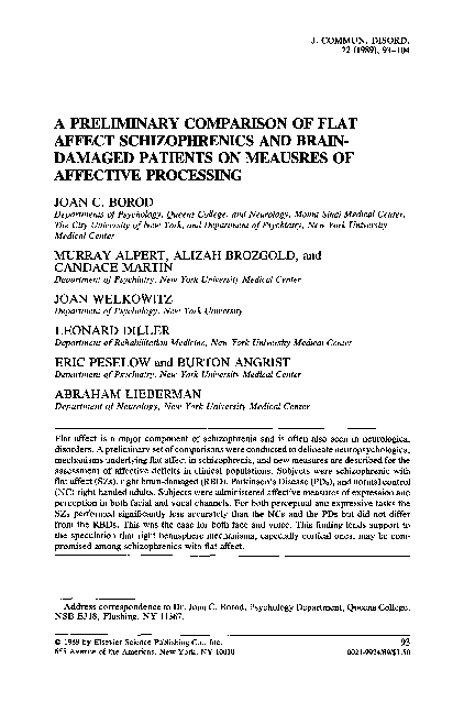 (PDF) A preliminary comparison of flat affect schizophrenics and brain ...