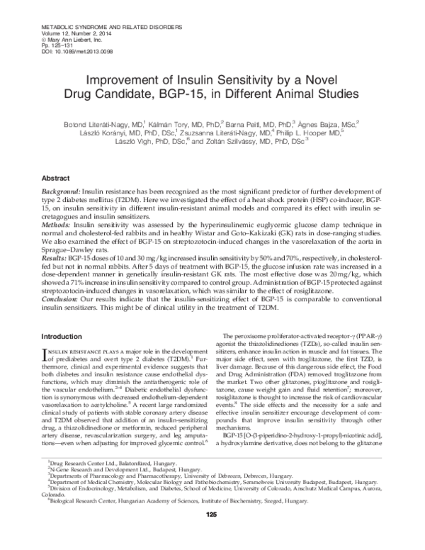(PDF) Improvement of Insulin Sensitivity by a Novel Drug, BGP-15, in ...