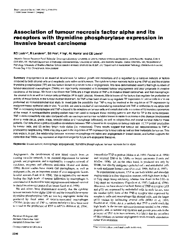 (PDF) Association of tumour necrosis factor alpha and its receptors ...