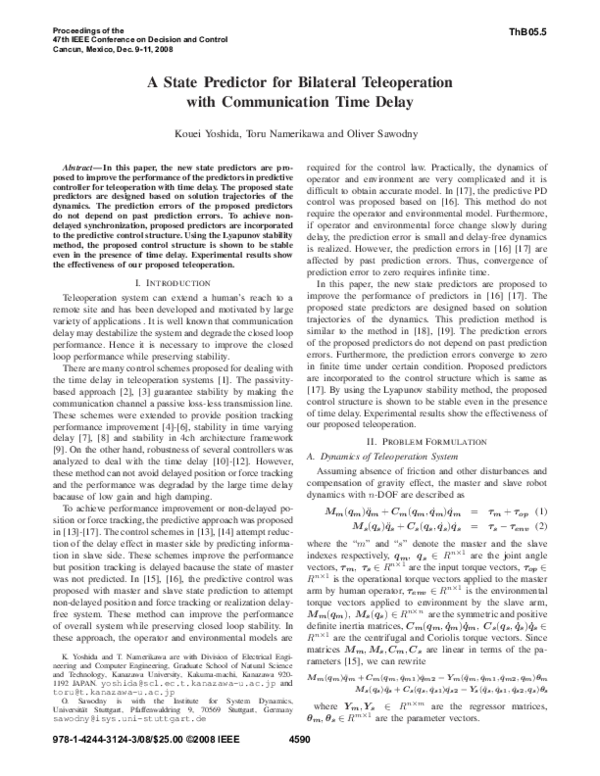 (PDF) A state predictor for bilateral teleoperation with communication ...