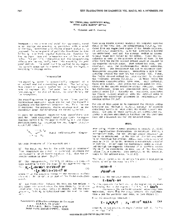 (PDF) Two dimensional hysteresis model using finite element method