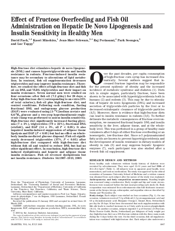 (PDF) Effect of Fructose Overfeeding and Fish Oil Administration on ...