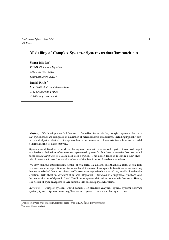 (PDF) Modelling of complex systems: Systems as dataflow machines