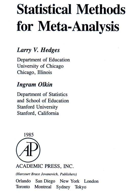 STATISTICAL METHODS FOR META ANALYSIS 1985 visual data 3