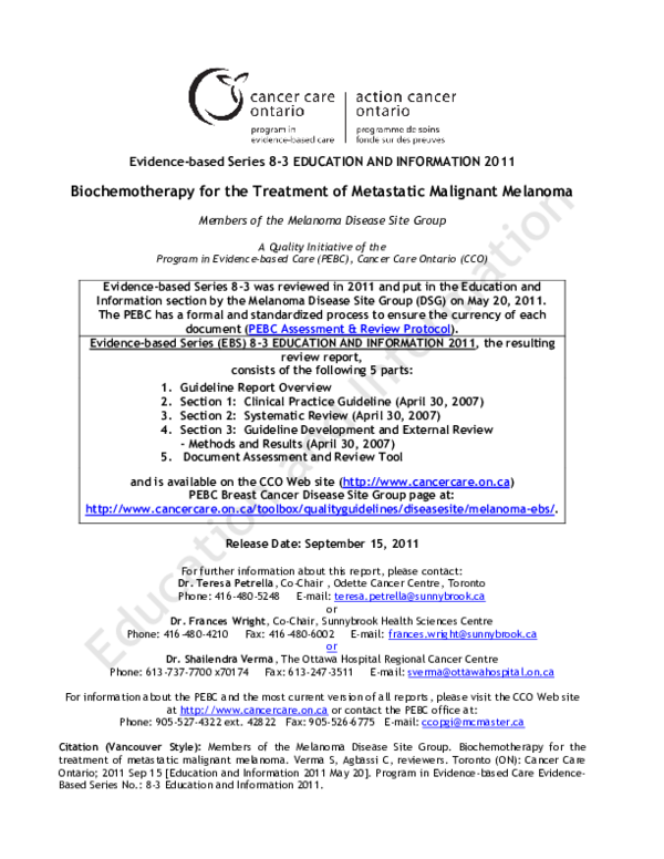 (PDF) Biochemotherapy for the treatment of metastatic malignant ...