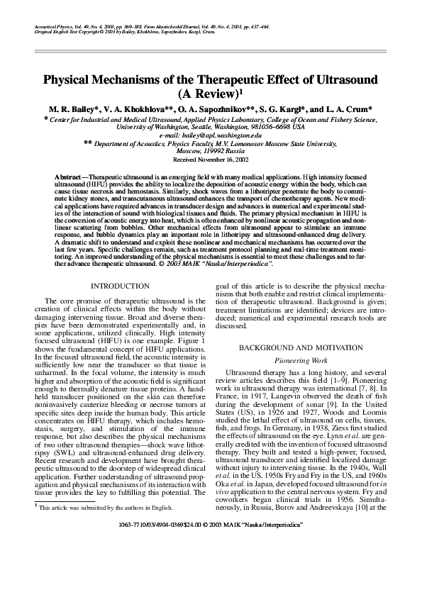 (PDF) Physical mechanisms of the therapeutic effect of ultrasound (a ...