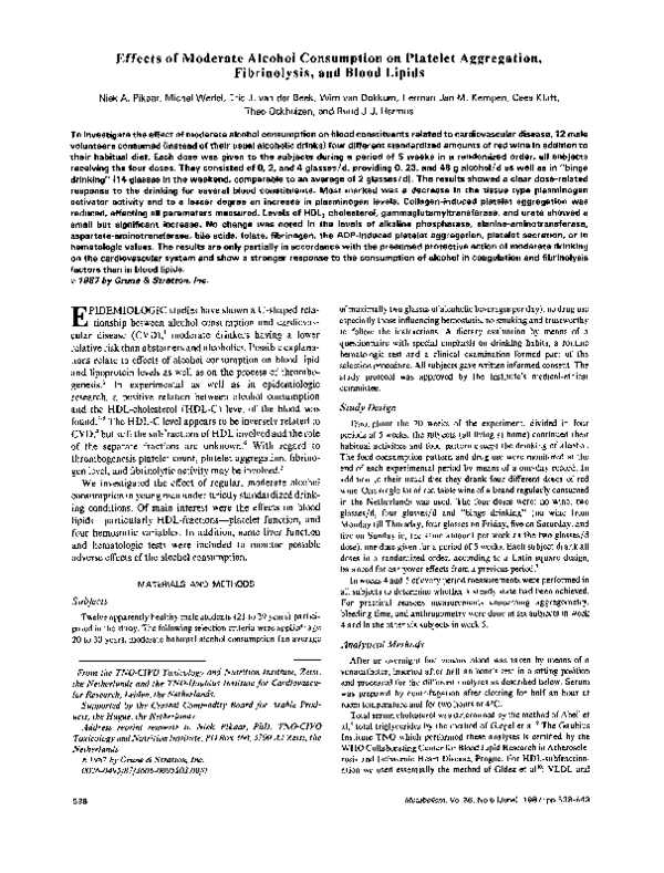 (PDF) Effects of moderate alcohol consumption on platelet aggregation ...