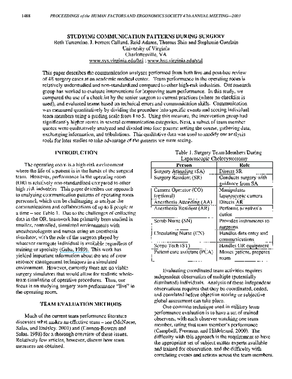 (PDF) Studying communication patterns during surgery