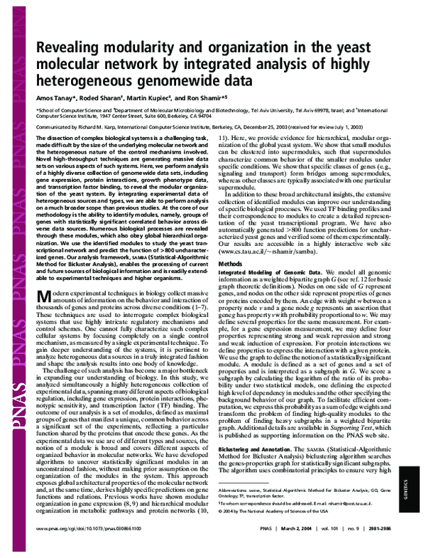 (PDF) Revealing modularity and organization in the yeast molecular ...