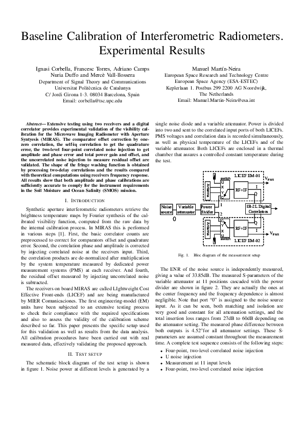(PDF) Baseline calibration of interferometric radiometers: Experimental ...