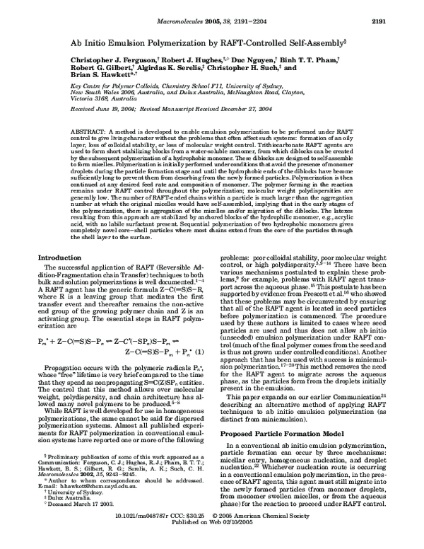 (PDF) Ab Initio Emulsion Polymerization by RAFTControlled Self