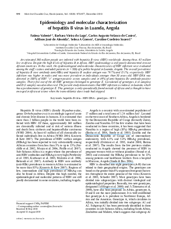 (PDF) Epidemiology and Molecular Characterization of Hepatitis B Virus ...