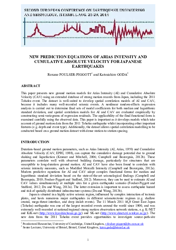 (PDF) New prediction equations of Arias intensity and cumulative ...