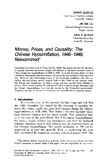 (PDF) Money, prices, and causality: The Chinese hyperinflation, 1946 ...