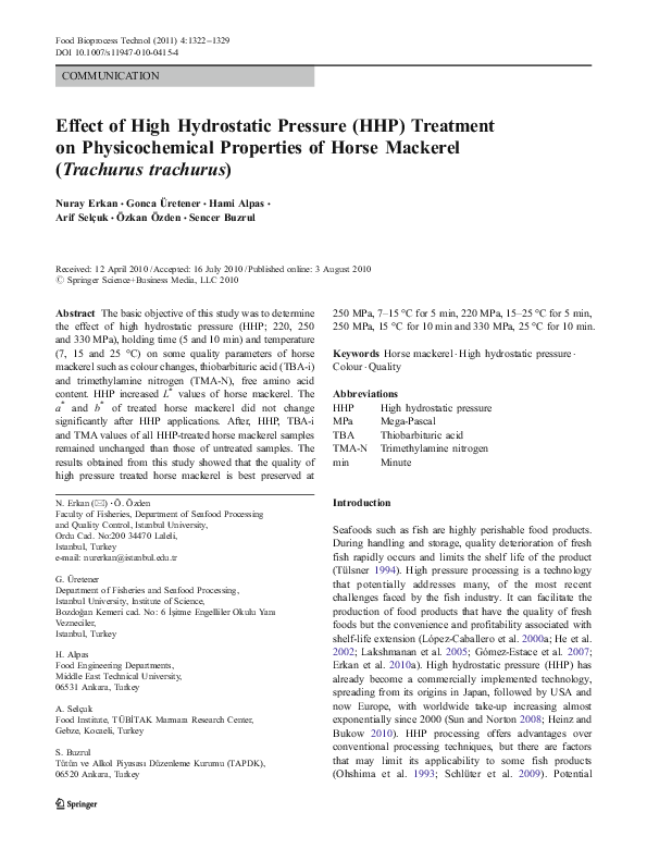 (PDF) Effect of high hydrostatic pressure (HHP) treatment on texture ...