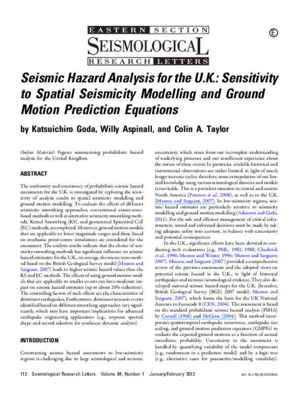 (PDF) Seismic Hazard Analysis for the UK: Sensitivity to Spatial ...