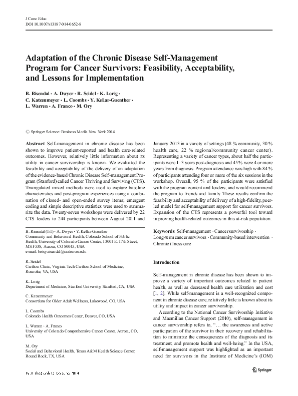 (PDF) Adaptation of the chronic disease self-management program for ...