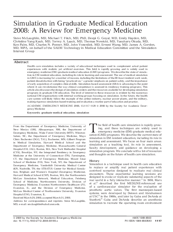 (PDF) Simulation in Graduate Medical Education 2008: A Review for ...
