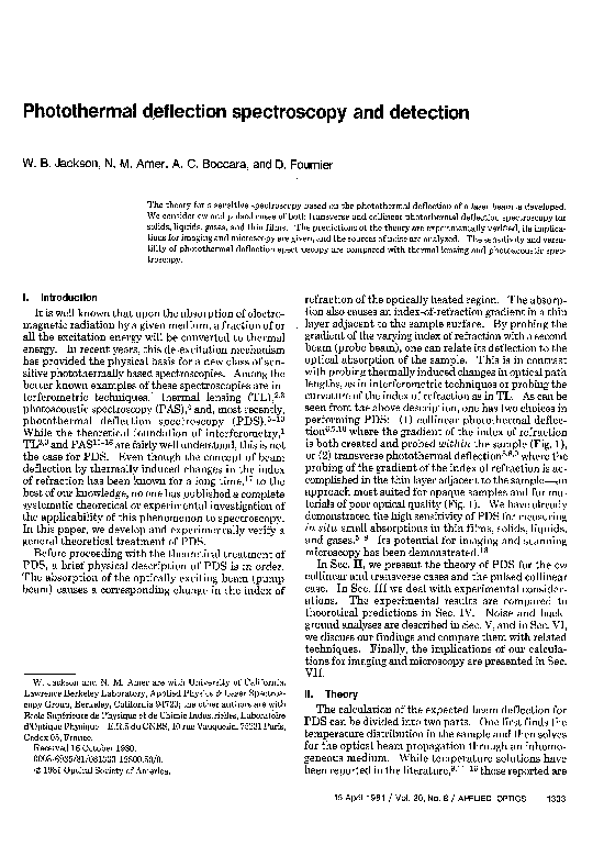 (PDF) Photothermal deflection spectroscopy and detection