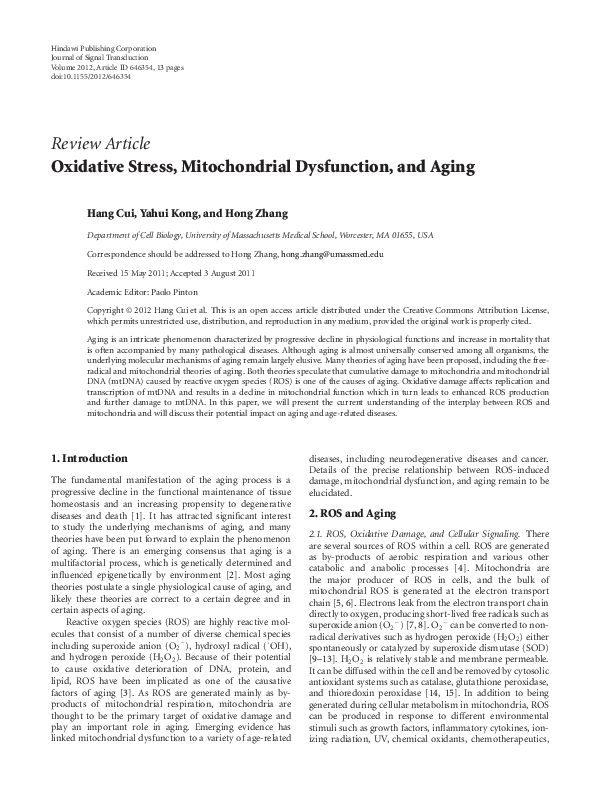 (PDF) Oxidative stress, mitochondrial dysfunction and Alzheimer's disease