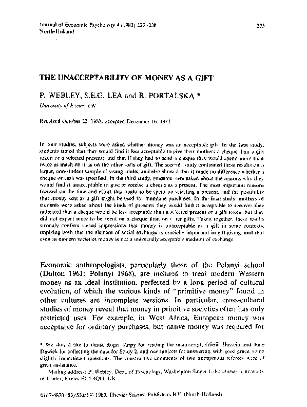 (PDF) The unacceptability of money as a gift