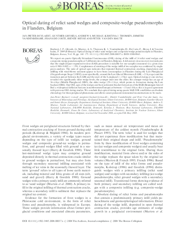 (PDF) Optical dating of relict sand wedges and composite-wedge ...