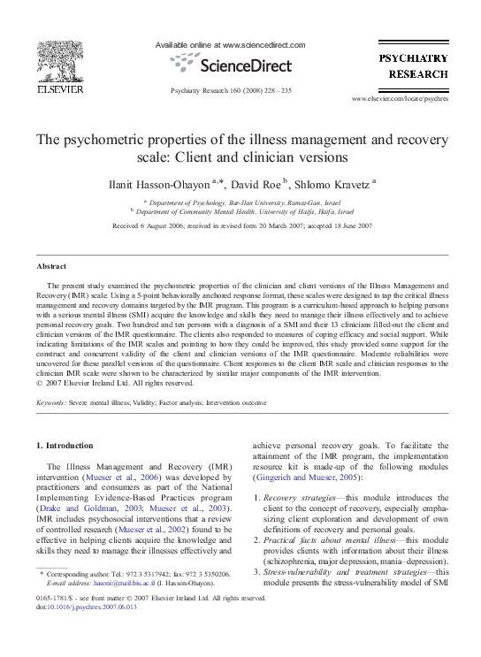 (PDF) The psychometric properties of the illness management and ...