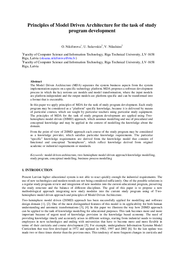 (PDF) Principles of Model Driven Architecture for the task of study ...