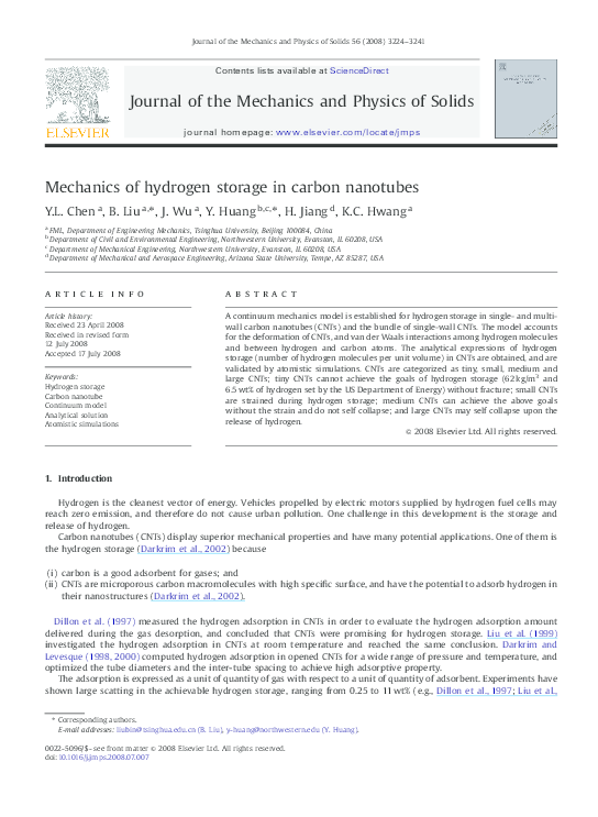 (PDF) Mechanics of hydrogen storage in carbon nanotubes