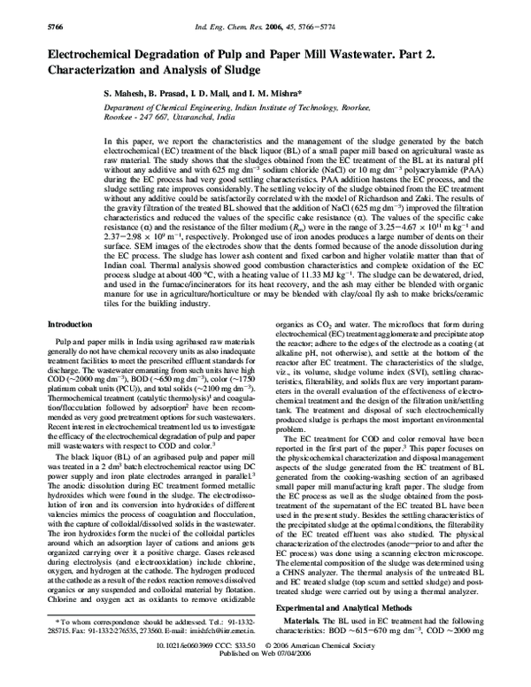 (PDF) Electrochemical Degradation of Pulp and Paper Mill Wastewater ...