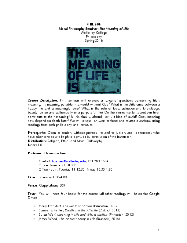 Pdf Syllabus The Meaning Of Life Helena De Bres Academia Edu