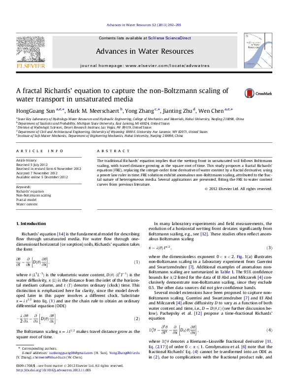 (PDF) A fractal Richards’ equation to capture the nonBoltzmann scaling