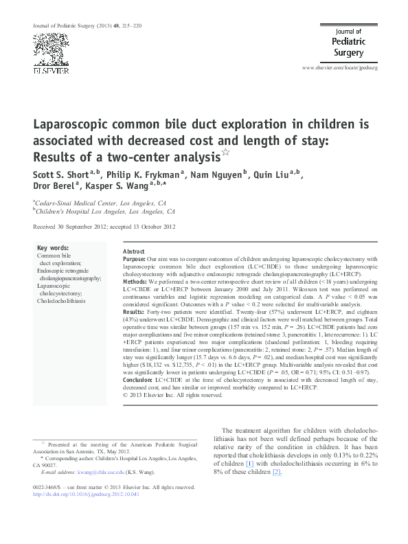 (PDF) Laparoscopic Common Bile Duct Exploration in Children