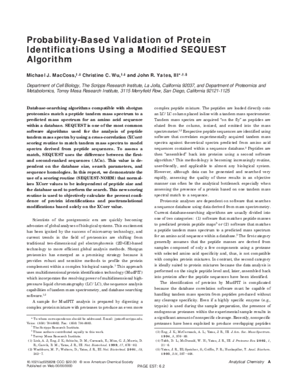(PDF) Probability-Based Validation of Protein Identifications Using a ...
