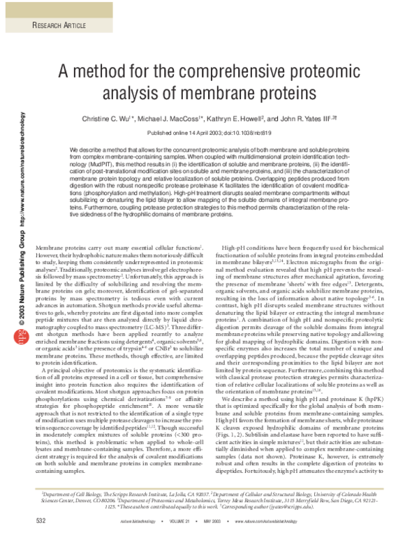 (PDF) A method for the comprehensive proteomic analysis of membrane ...